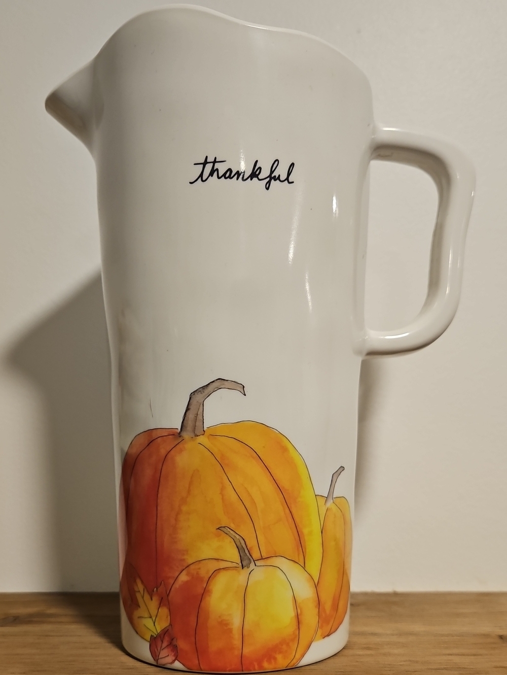 Rae Dunn White Melamine Pitcher with Autumn Pumpkin Artwork